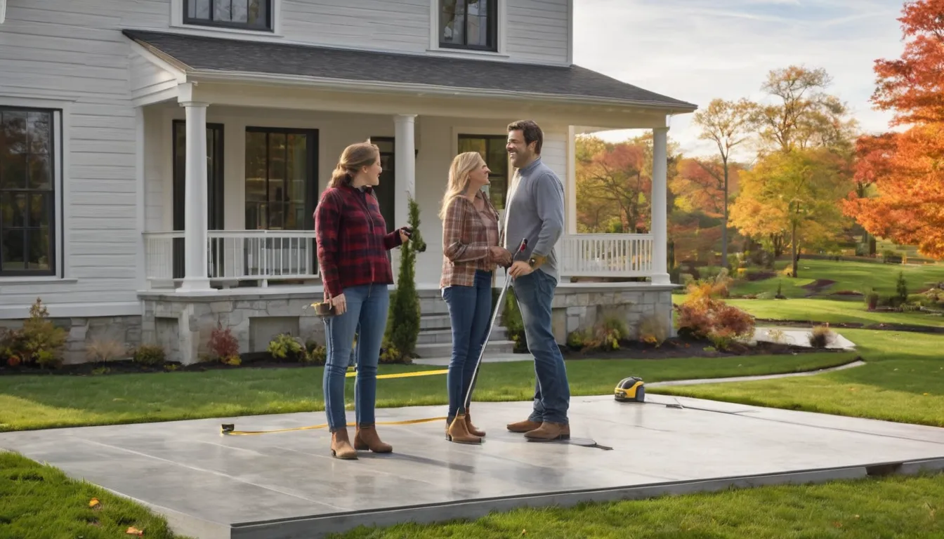 Concrete patio with a broom finish behind a colonial home in Mount Airy on a clear fall afternoon